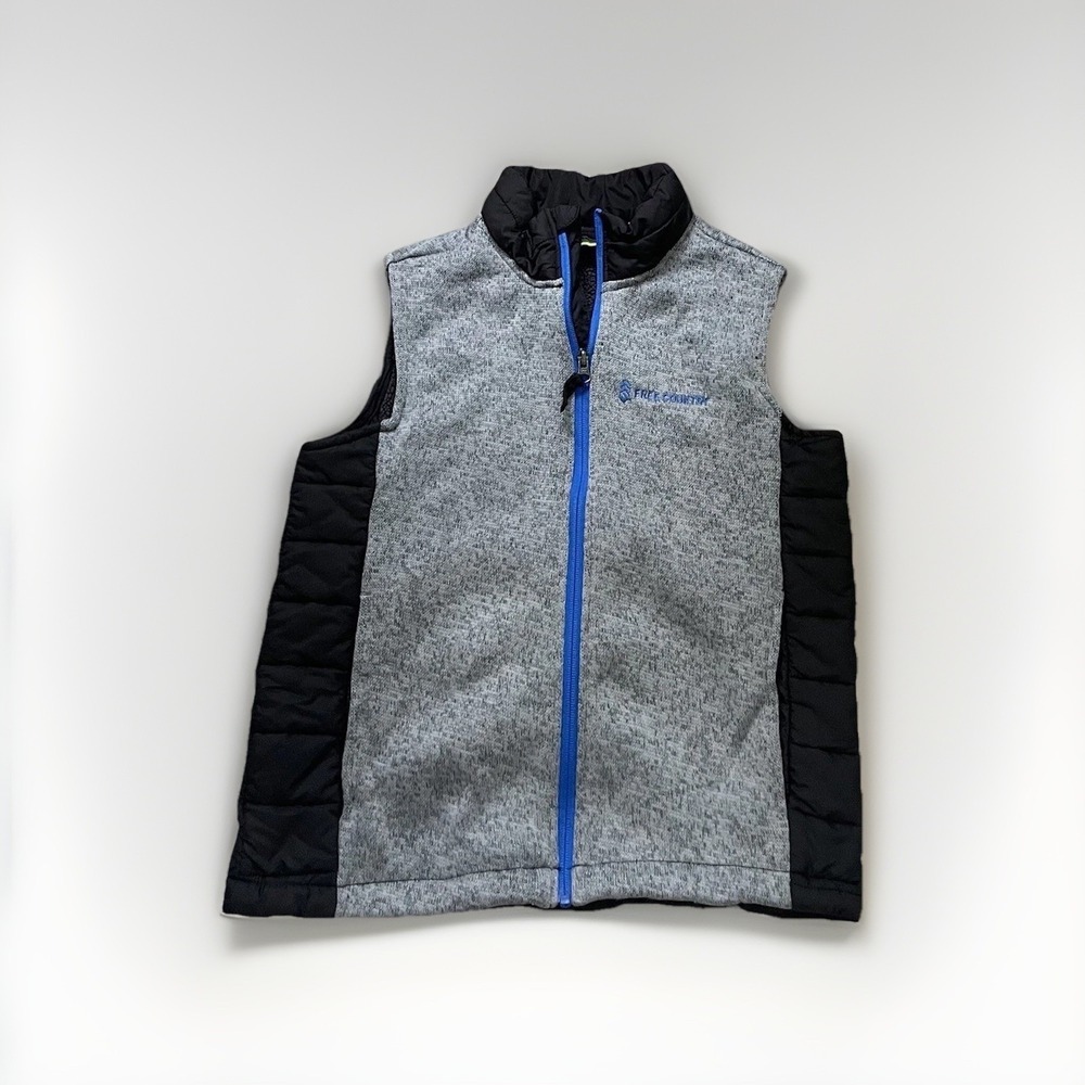 Free Country Fleece Lined‎ Warm Winter Vest Youth Boys S (14/16) Gray Blue Black
